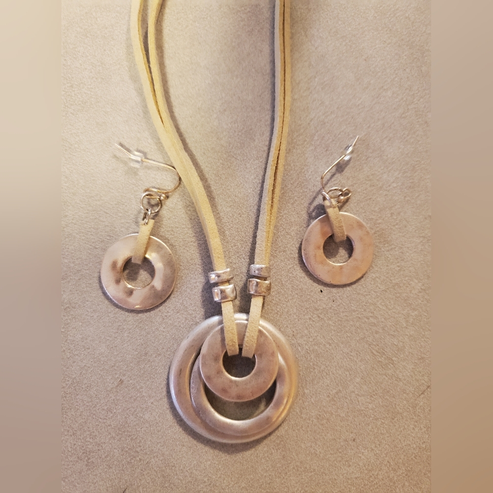 Metal & Leather Necklace/Earring Set